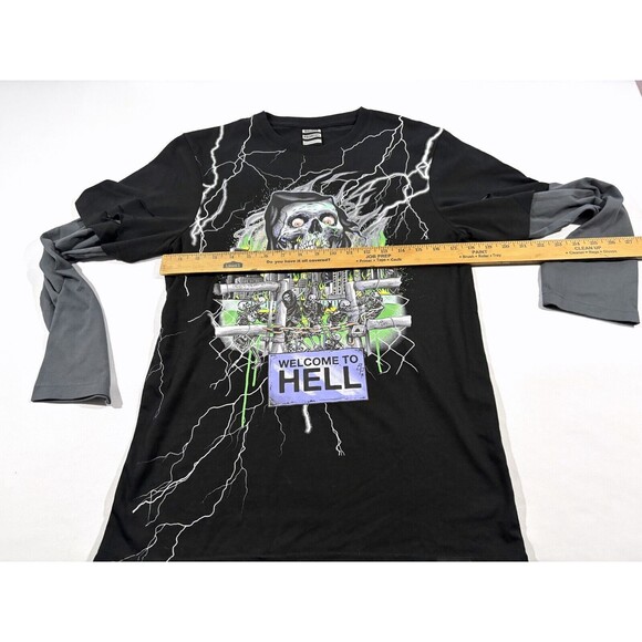 Broken Promises Welcome to Hell Graphic Print Long Sleeve T-Shirt Black Men XS - Picture 6 of 10